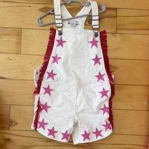 White Kids Star Patch Short Overalls with Pink Stars Stella McCartney